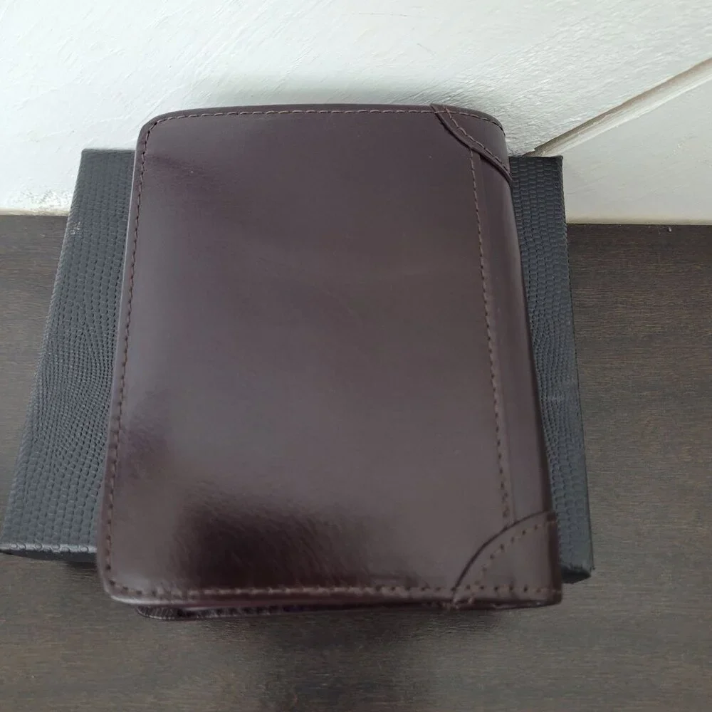 NEW MANBANG Men's Genuine Cowhide Leather Extra Capacity RFID Bifold Wallet 12CT